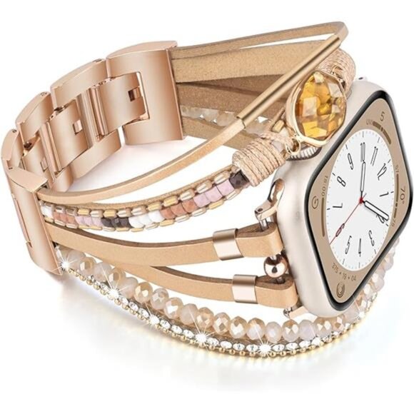 NEW Boho Stone Leather Multilayer Apple Watch Band - Picture 6 of 6